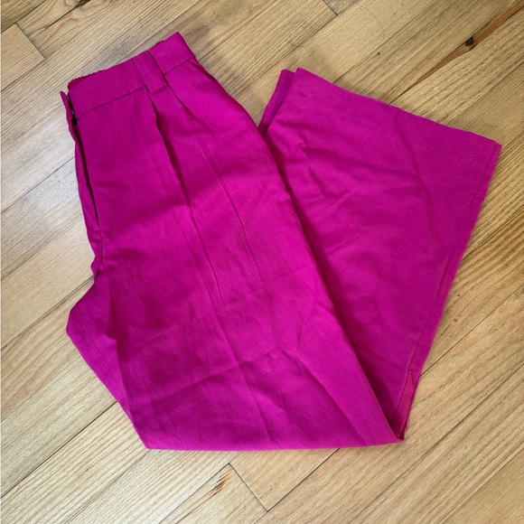 Express Women’s Pink Stylist High Waisted Pleated Wide Leg Pant Linen Size 8L - Picture 9 of 9